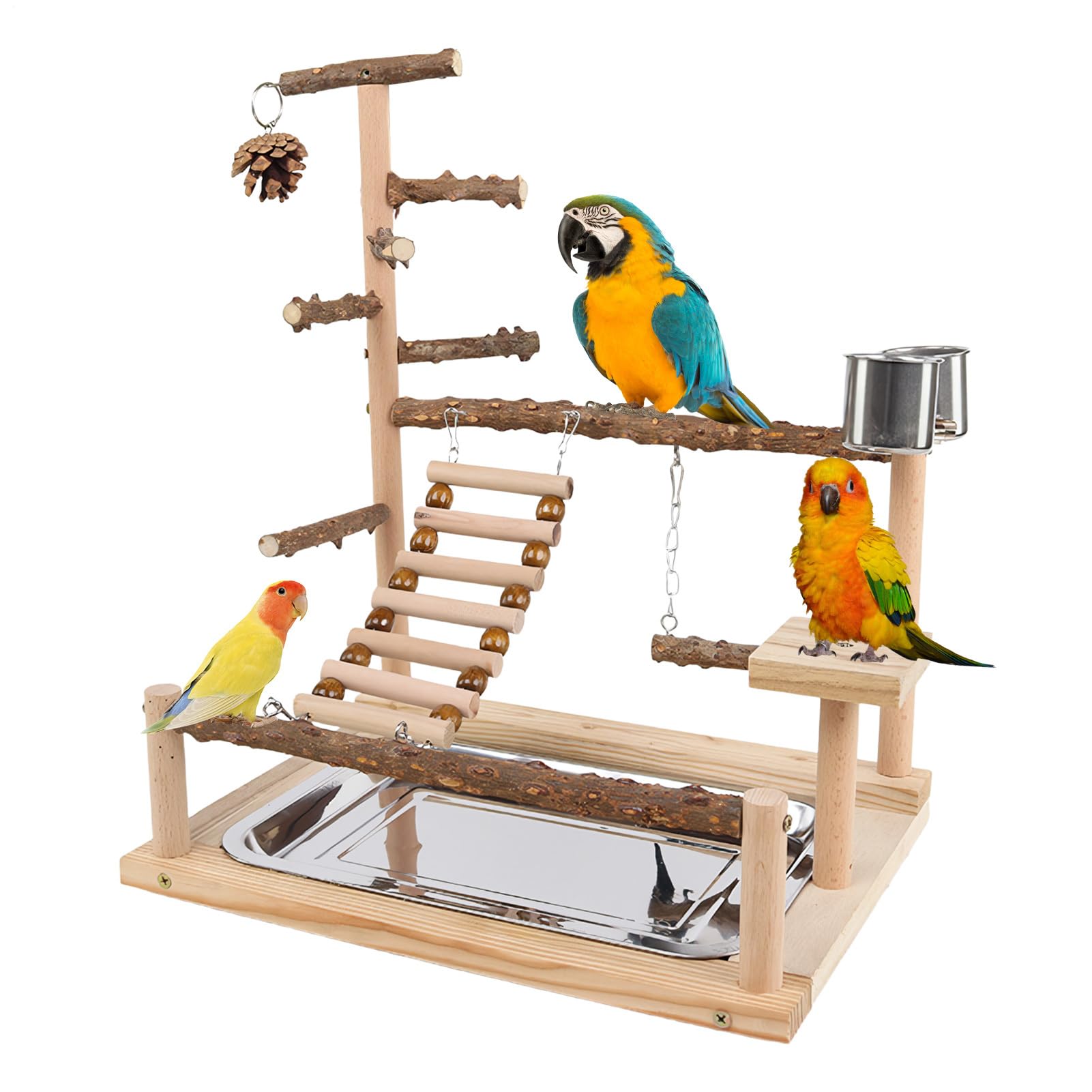 鳥 プレイジム 止まり木 生まれながら木 照明ランプ 鳥かご 外 プレイグランド 卓上 オカメインコ インコ 掛けはしご 上がり段 餌入れ 水入れ 御盆付き添い人 運動すること不完全さ切り上げる 採食 かじり木 遊び道具 室内 途切らせる 飛禽 フィンチ 小鳥アスレチック 木製 愛玩動物備品