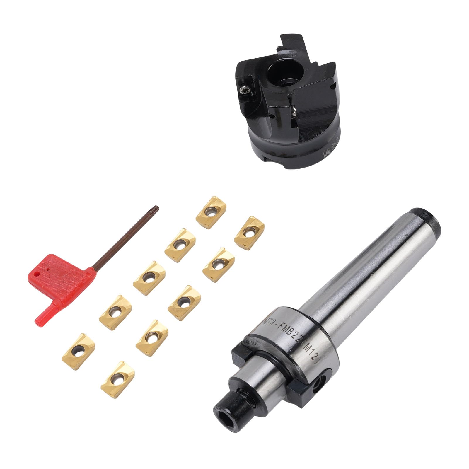 正面フライス セット 正面フライス 400R-50-22 フェイスミル MT3-FMB22 M12 アーバー ホルダー 旋盤 超硬インサート 10個付き レンチ 付属 面取り 溝削り 段削り 工作機械 CNC 切削工具 旋盤工具 フライス盤｜NeoMart