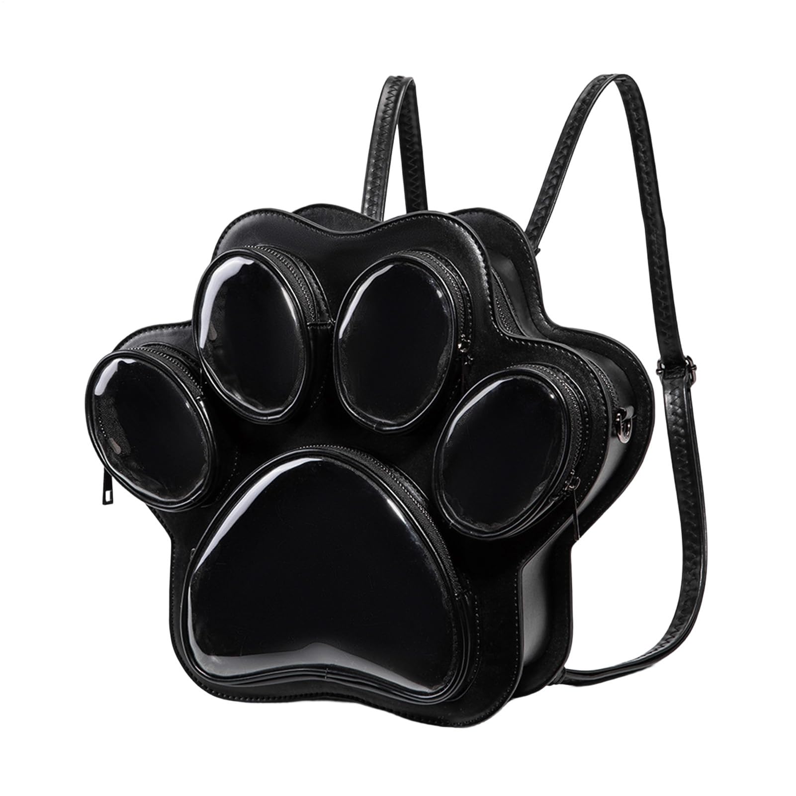 痛バッグ 猫 肉球型 リュック 3WAY 透明窓 クリアバッグ スクールバッグ 大容量 レディース ガールズ 痛バ 缶バッジ ぬいぐるみ 収納 見せバッグ デコバッグ 手提げ 斜め掛け 通学 遠足 イベント 推し活バッグ ブラック