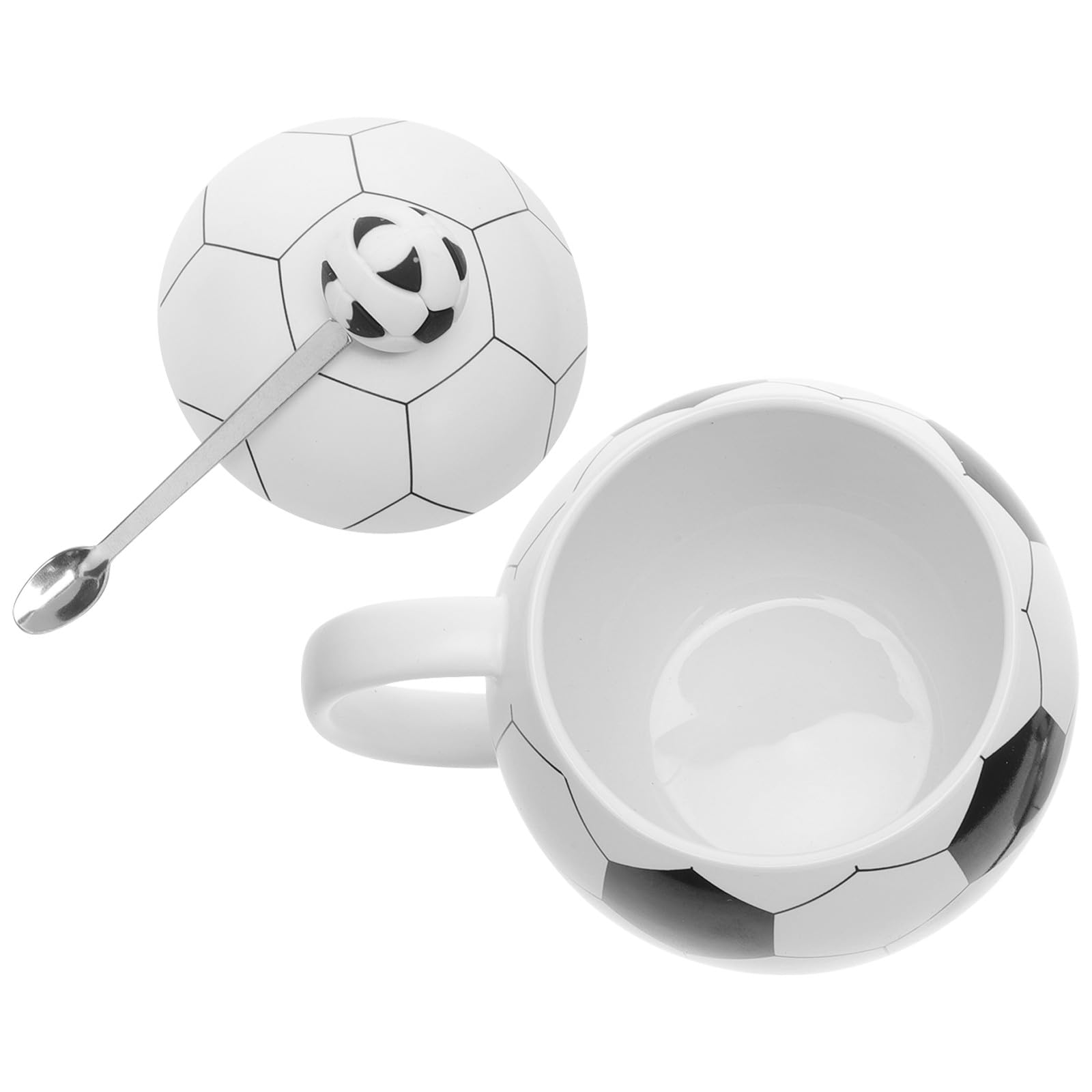 サッカー マグカップ 蓋付き スプーン付き 陶器 300ml サッカーボール型 ティーカップ コーヒーカップ スープカップ 蓋付 立体 デザインカップ 磁器 食器 インテリア 雑貨 おもしろグッズ スポーツ 応援 観戦 部活 卒業 卒団 記｜NeoMart