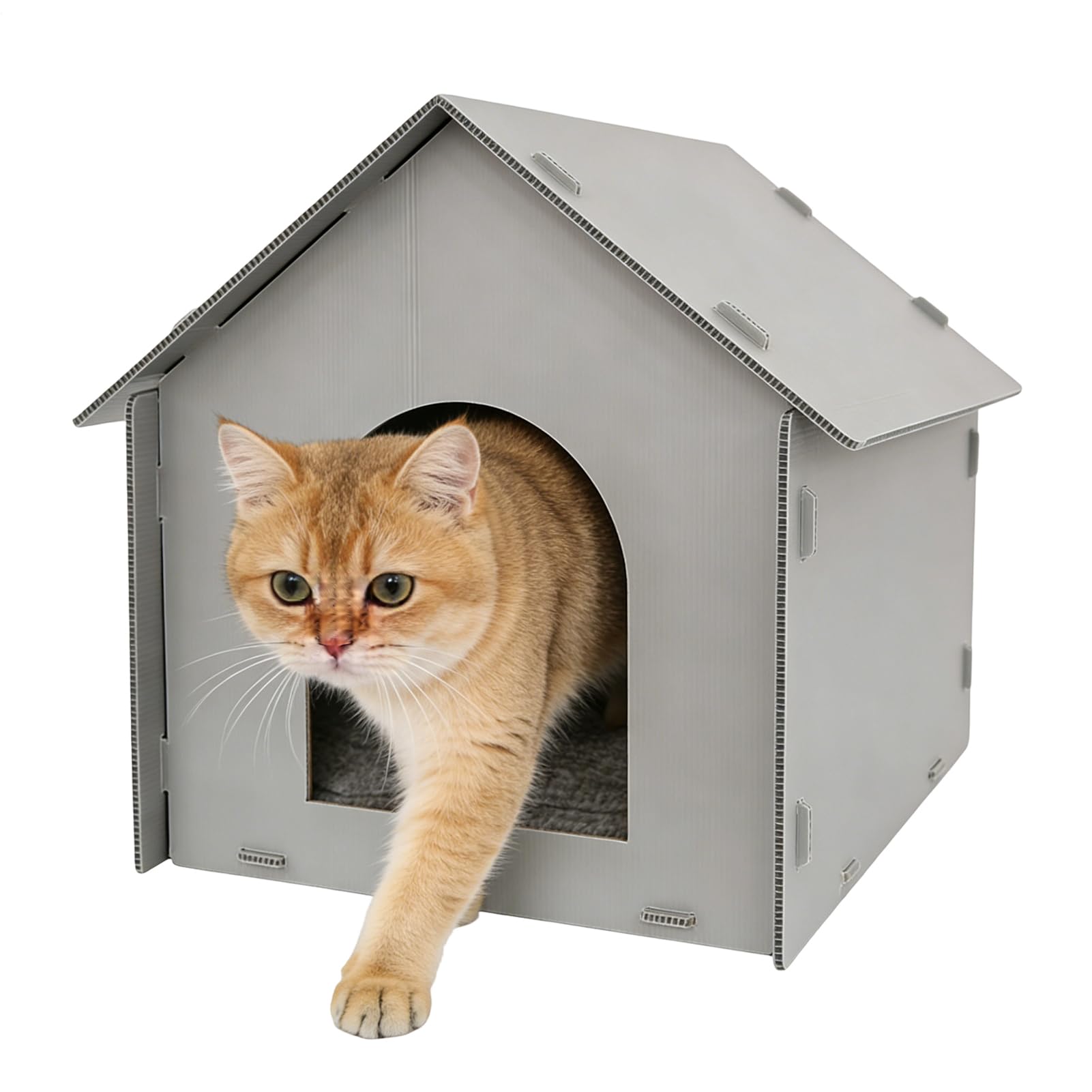 猫ハウス 屋外用 キャットハウス 防水 撥水仕様 屋外 猫小屋 密閉型 猫用ハウス 折りたたみ 組み立て式 室内 兼用 ペットハウス 庭 野良猫 避難所 冬 寒さ対策 保温 防寒 ネコハウス マット付き 中小型猫 子猫 46×53×42cm|NeoMart