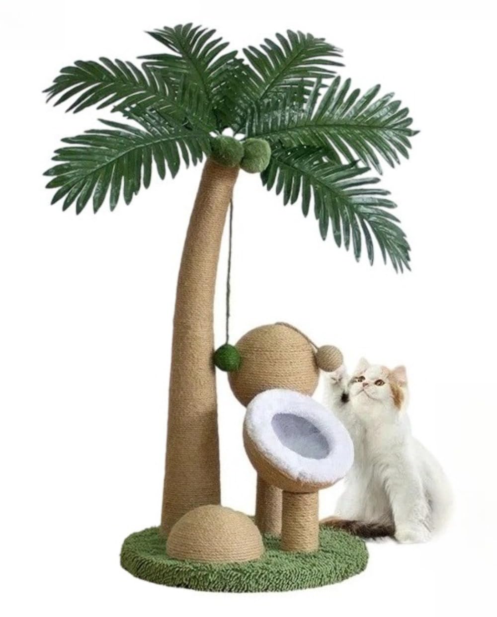 キャットタワー 据え置き 猫 爪とぎ 爪研ぎ ポール 麻縄 ココナッツの木 ヤシの木 モチーフ おしゃれ かわいい おもちゃ 付き 省スペース ミニ型 キャットポール 爪みがき ストレス解消 運動不足解消 室内 ペット用品 猫用品 組立簡単｜NeoMart