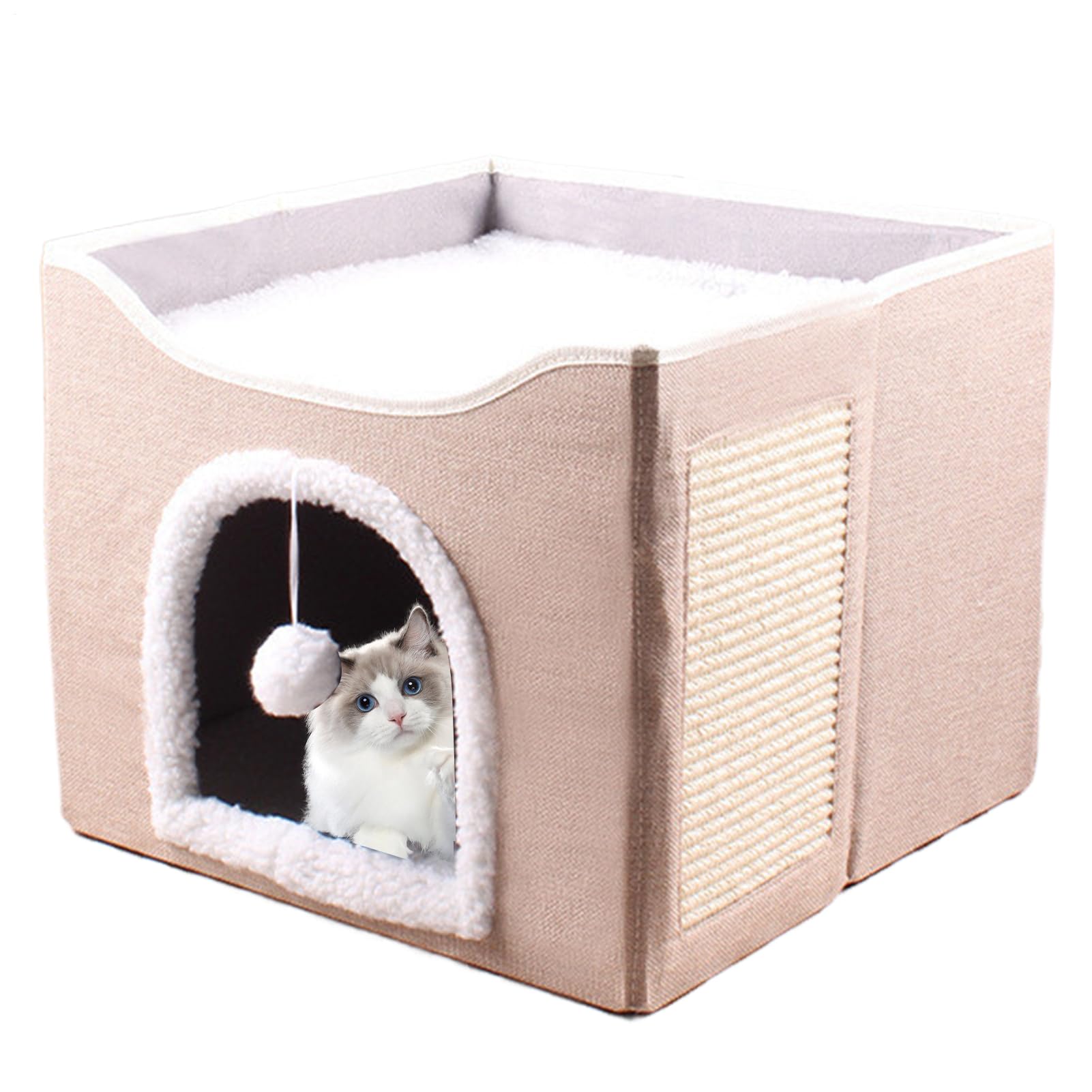 猫 ベッド ドーム型 キャットハウス 2WAY 折りたたみ ペットハウス 爪とぎ ボール付き キャットハウス 隠れ家 室内用 寝床 お昼寝 犬 猫 小動物 ペット用品 おしゃれ かわいい オールシーズン 通年利用可能 丈夫 省スペース｜NeoMart
