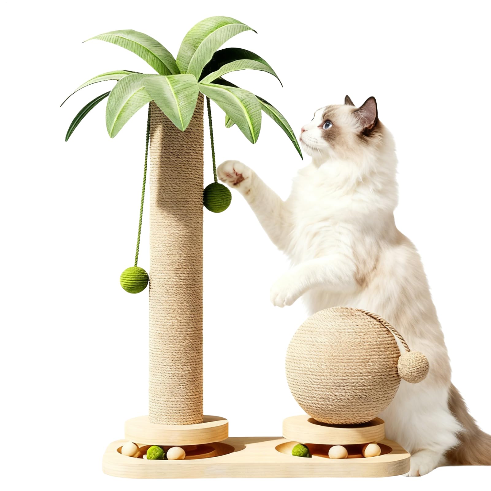 キャットタワー 爪とぎ 猫 爪研ぎポール ヤシの木 据え置き 爪とぎタワー 天然サイザル麻 爪研ぎボール 室内 運動不足解消 ストレス発散 おもちゃ 木登りタワー 省スペース 木製 コンパクト おしゃれ かわいい 中型 小猫 シニア 遊び場|NeoMart