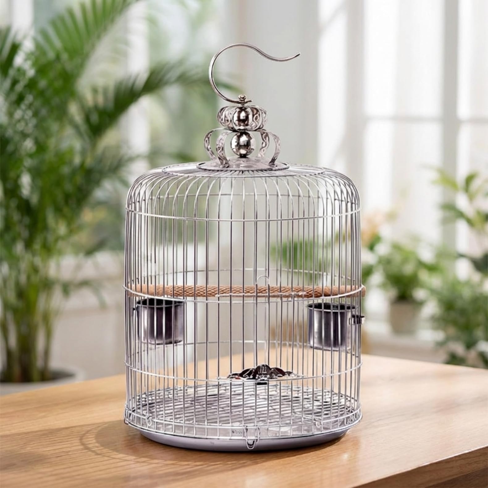鳥かご ステンレス鋼製 丸型 大型 中型 オウム真理教 文鳥 インコ ゲージ 鶏小屋 止まり木 エサ入れ 水入れ 鳥伏せ篭 御膳上等 しろがね色 しろがね色 洗える 抽き出し御盆 付き添い人 持ちはこび 吊り下げ 引っかかり 愛玩動物装置 ハンギング