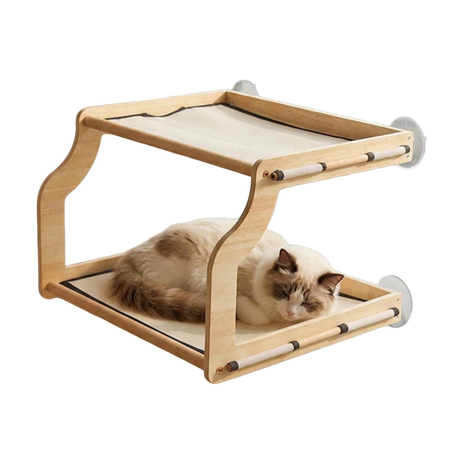 猫用窓際臥榻 二段 窓ハンモック 木製 キャットステップ 窓枠 ゲージ据え置き 吸盤式 今めかしい 省あき場所 愛玩動物用 臥榻 日光浴 お睡眠時間 室内飼い 運動すること機能不全差し止める