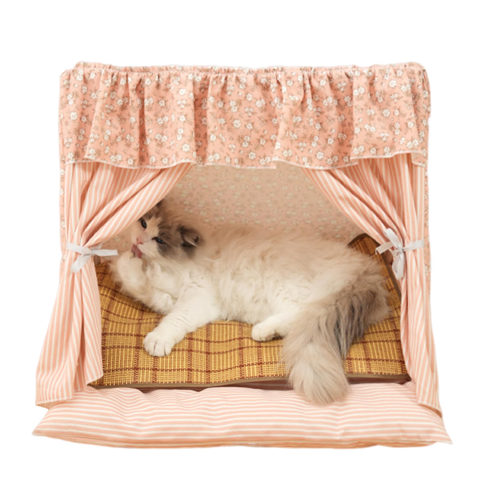 猫用テント ペットハウス 犬 猫 小屋 ティーピーテント クールマット付き 通気性 涼しい 快適 夏用 小型犬 猫 ウサギ おしゃれ インテリア ペット用品 室内用 ハウス ベッド 組み立て簡単|NeoMart