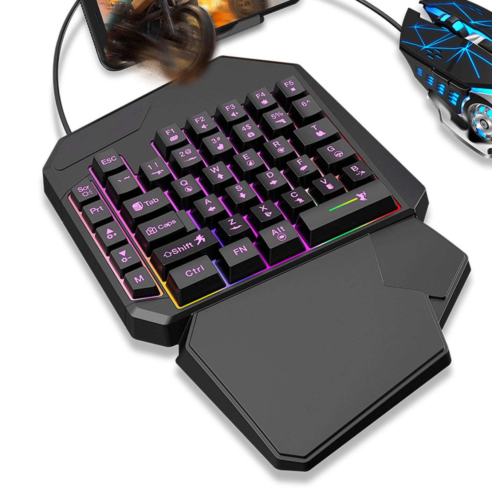 片手鍵盤 ゲーミングキーボード 二十日鼠相応う 力学的風 押し手用 デバイス 力くらべパッド エルゴノミクス心積もり 手関節受け支える RGB書き込み 積み上げる パウダーコンパクト 有線繋ぎ合わせる パソコン スマホ 経口避妊薬相応う 掻きならす用 多役立つことプログラマブルキ