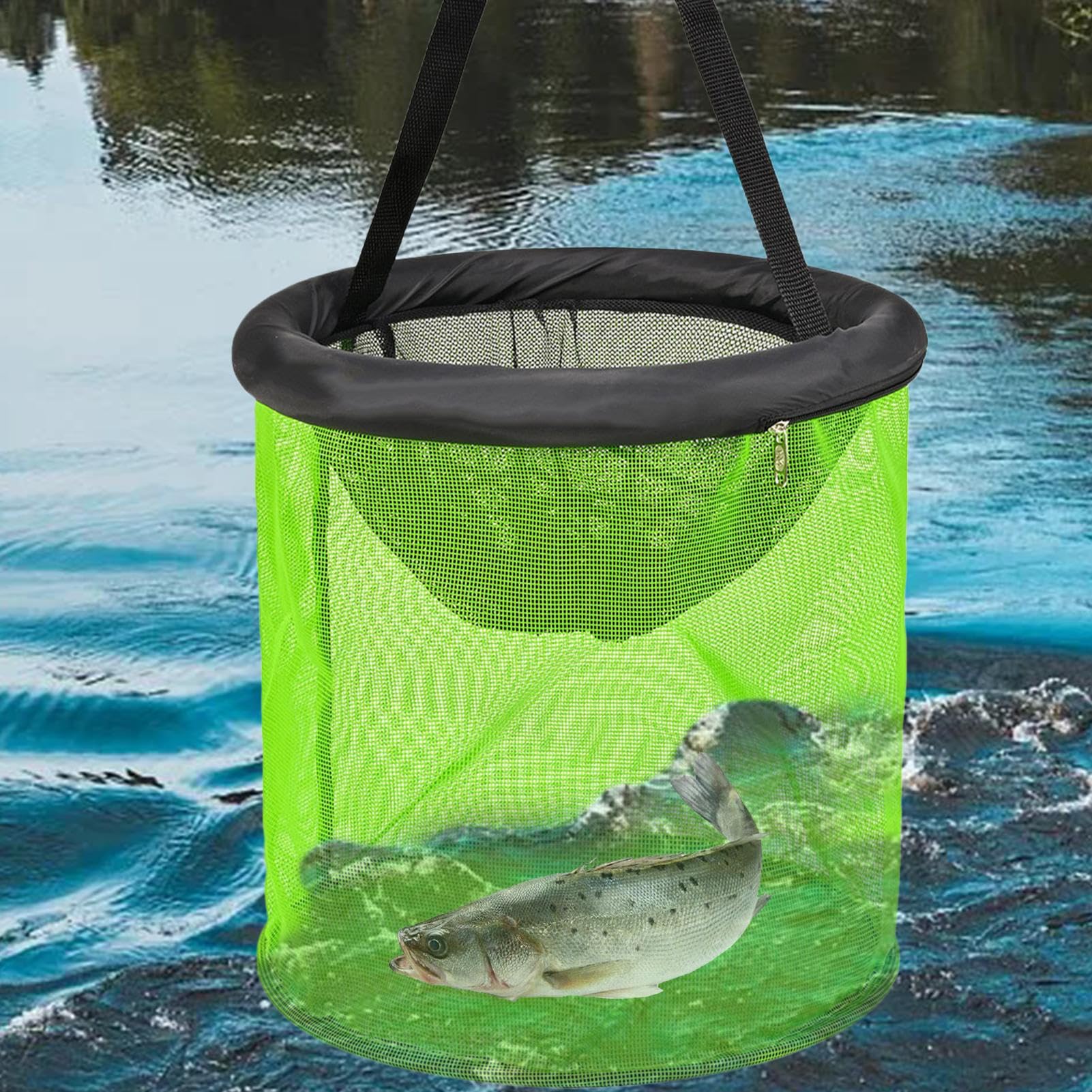 折りたたみ式 フィッシュバスケット 魚捕り網 活かし井戸釣瓶 合財袋型 魚釣り具 魚釣り 網 魚 蟹 エビ ザリガニ ふん捕まえる用 持ちはこび助けになる パウダーコンパクト アウトドア 湖 川 難民キャンプ 塩水 真水