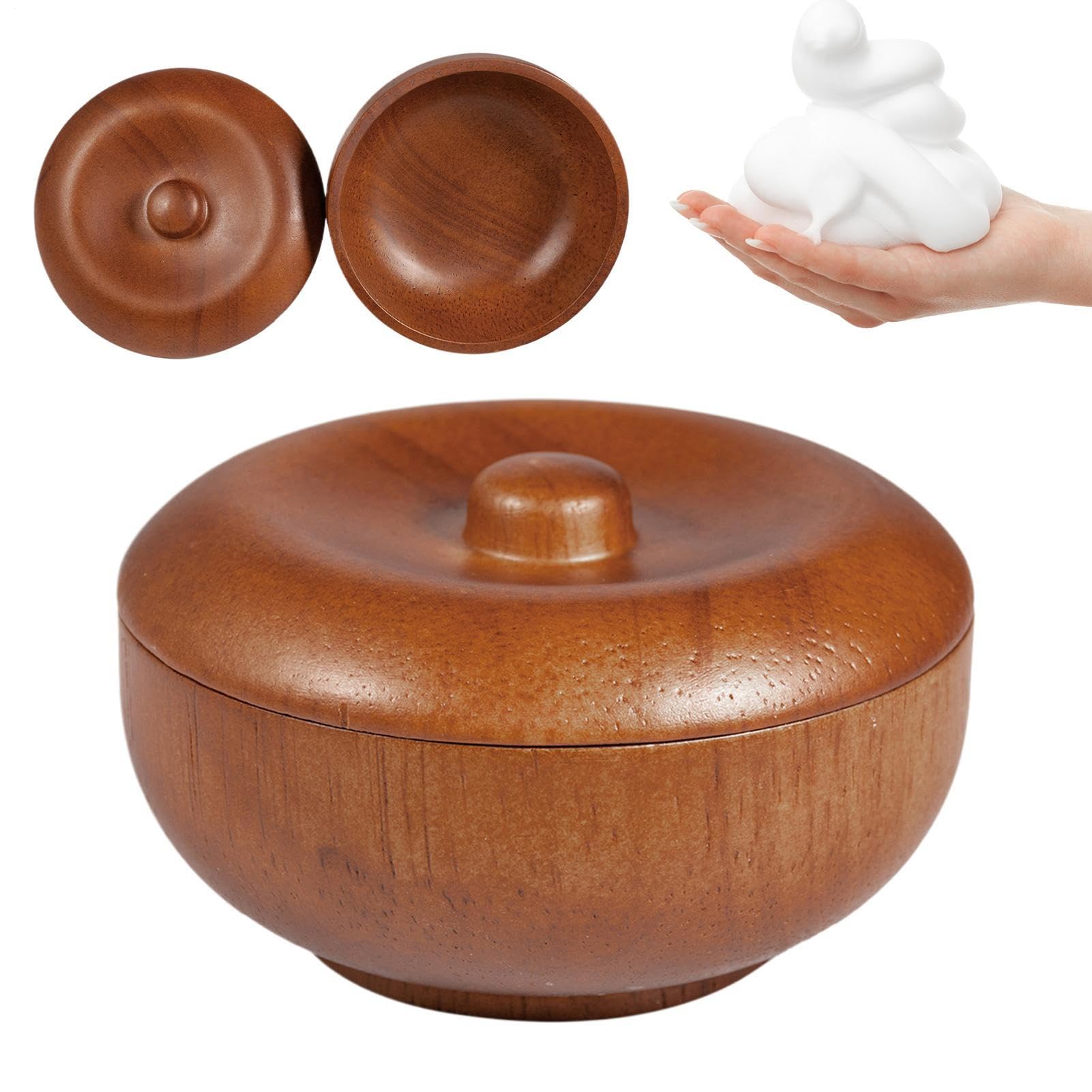木製シェービングどんぶり鉢 蓋付き添い人 石けんどんぶり鉢 生まれながら木製 髭剃り用 シェービング優勝杯 小入れもの メンズグルーミング 泡立て器 二階建てバス装置 赤銅色