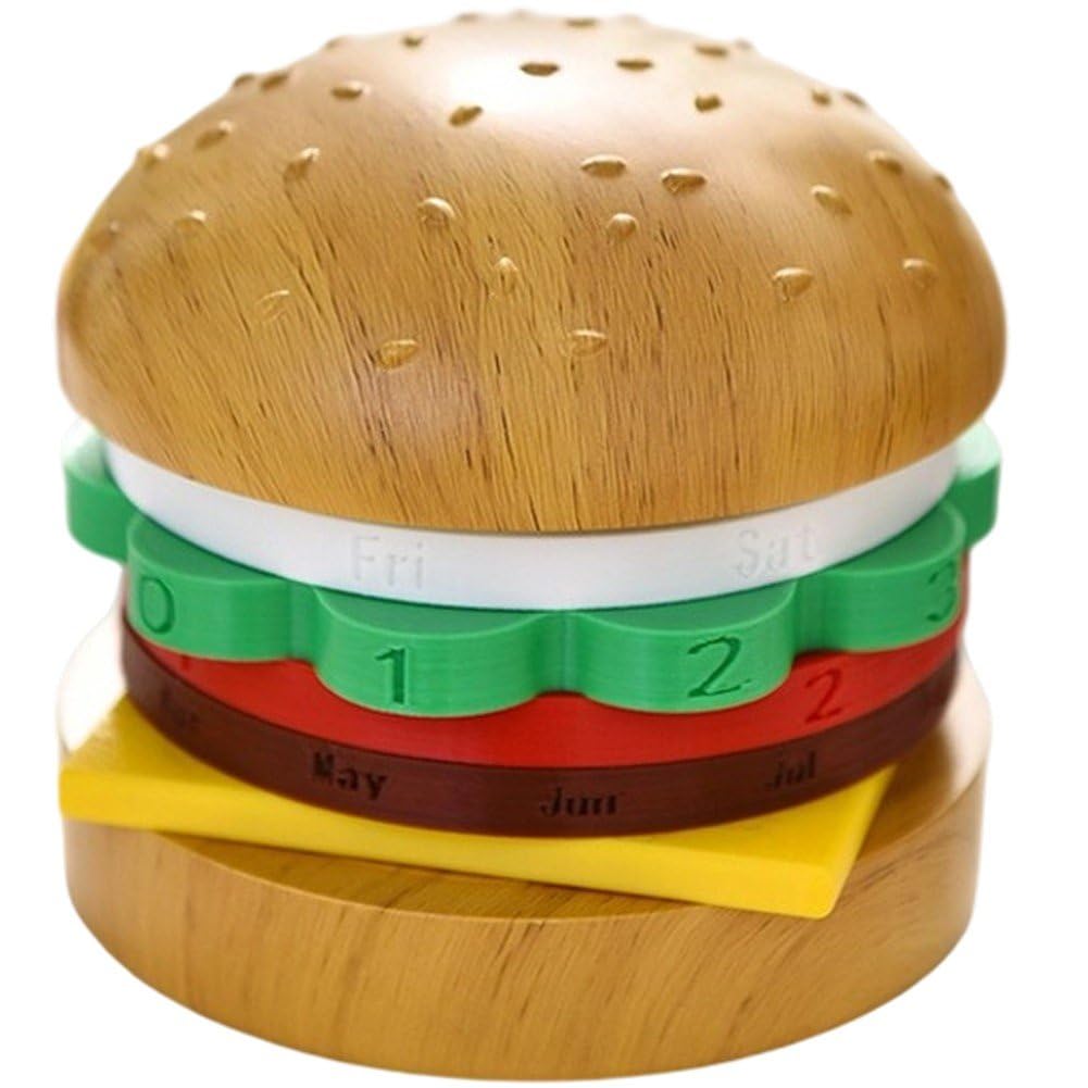 ハンバーガー型 万年カレンダー 木製 卓上カレンダー おしゃれ インテリア雑貨 デスク オフィス 日めくり 置物 ナチュラル かわいい ギフト｜NeoMart