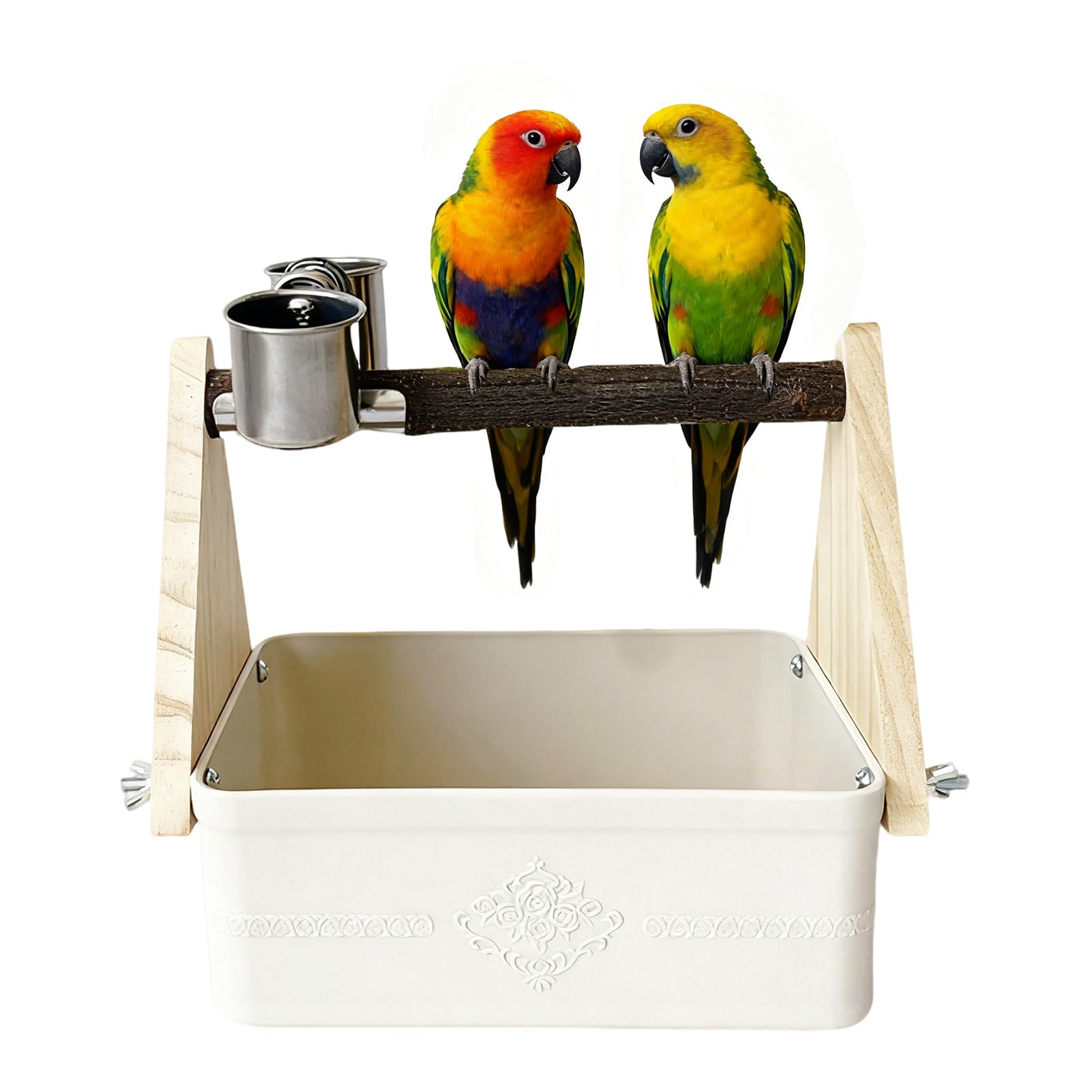 鳥類用 卓上止まり木 餌入れ付き添い人 鳥類照明ランプ 形づくる用 ボンネットどんぶり鉢付き添い人 鳥類ゲージ 照明ランプ 今めかしい 肌理調 鳥用 プレイグランド 室内用