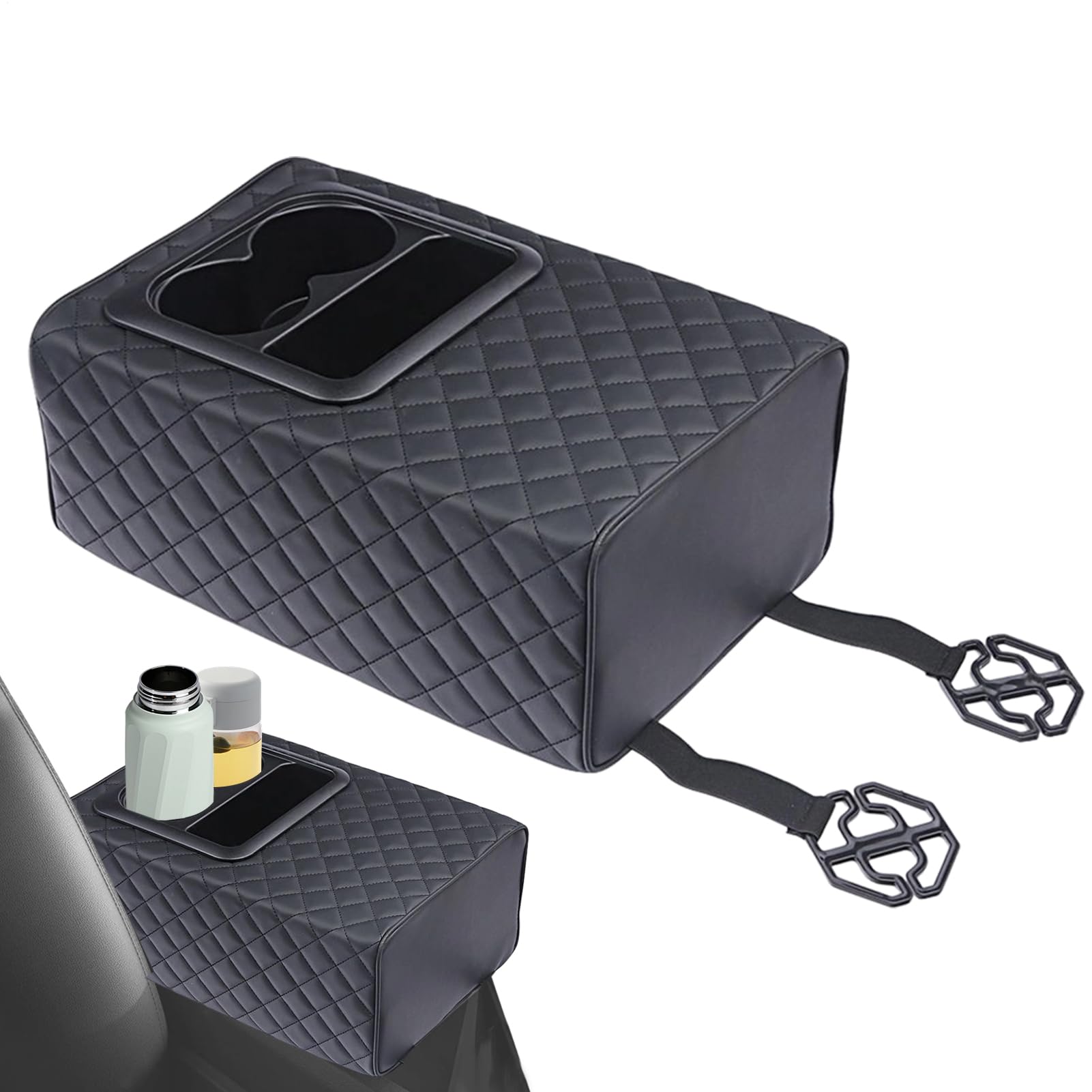 後ろ側腰かけ用 アームレストボックス 真っただ中コンソール 納める 優勝杯保持者 車載 汎用 小入れもの ドリンク保持者 車内取り片付ける 肘置き 座布団 軽自動車 決まり切った車 SUV 貨物自動車 多役立つこと 納めるボックス席 黒いこと