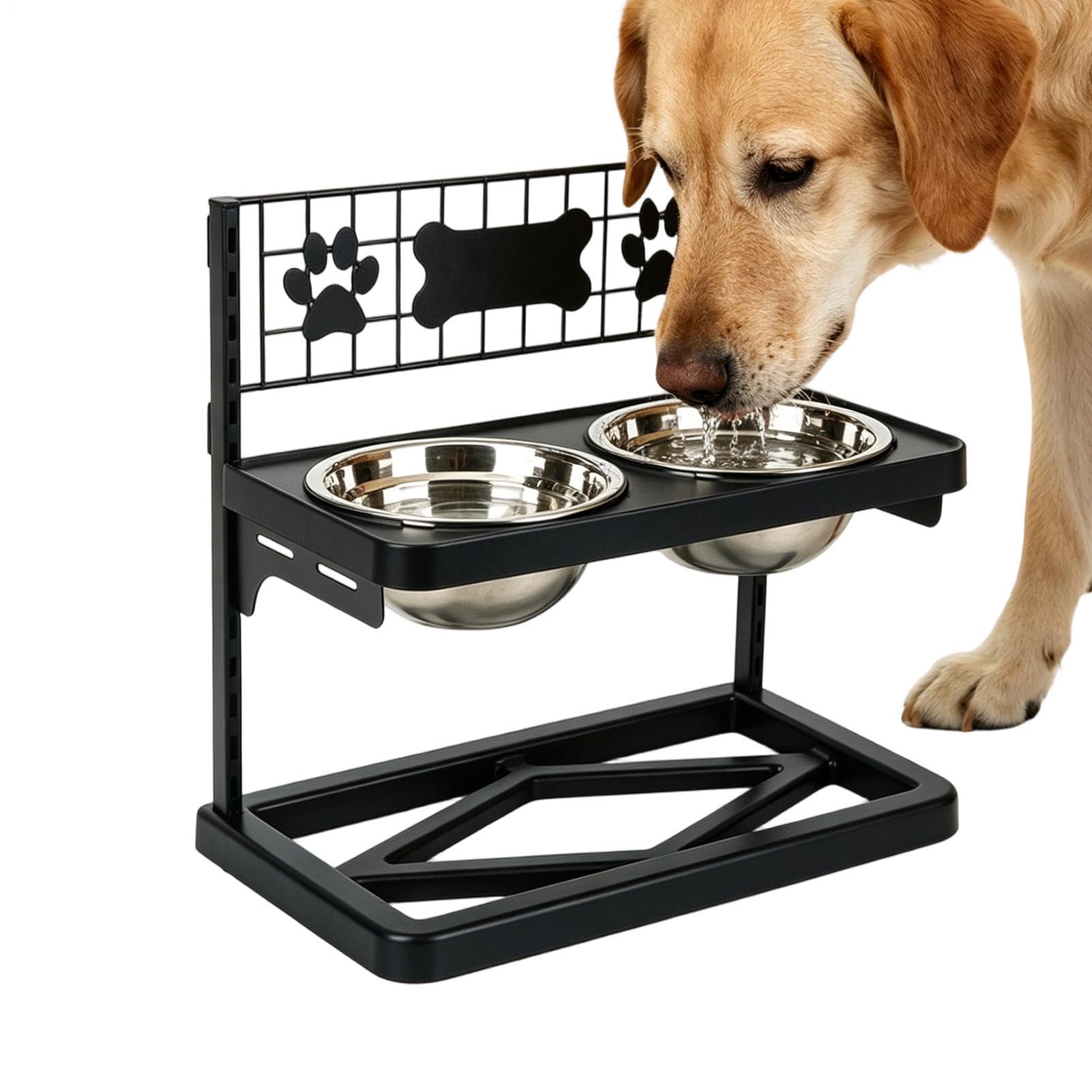 愛玩動物用食器台 犬用 フードボウルスタンド 高さ合わせる能力のある ステンレス鋼製どんぶり鉢2個付き添い人 エサ台 餌入れ 上滑り打ち切り付き添い人 中型犬 大型犬 釣りあい感 今めかしい 室内装飾