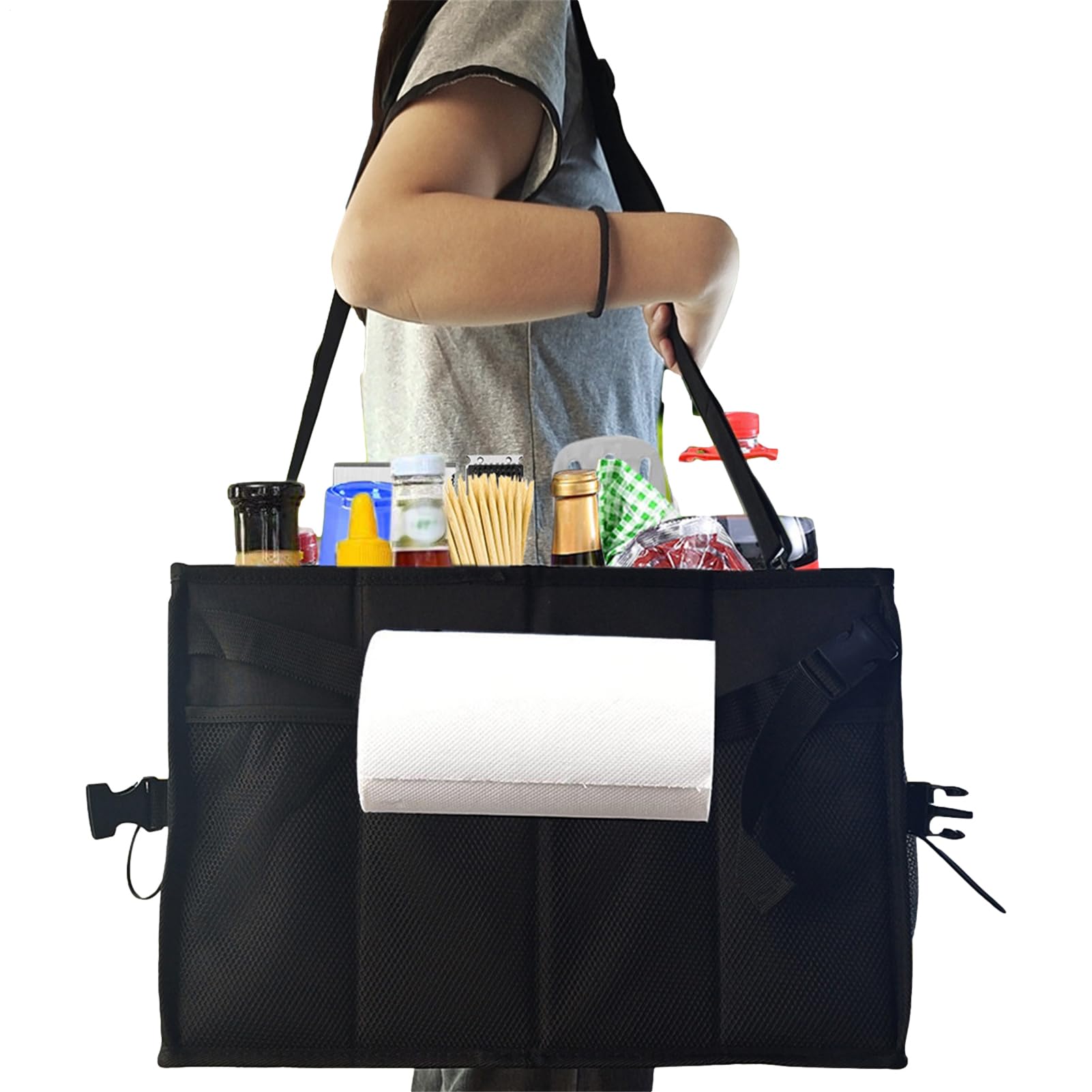キャンプキッチンツールオーガナイザー 膳立て物の具納めるボックス席 アウトドア BBQ食べ物屋備品 納める御徒面子 大電気容量 メッシュ衣嚢付き添い人 難民キャンプ用食器入れもの 持ちはこぶ 折りたたみ式