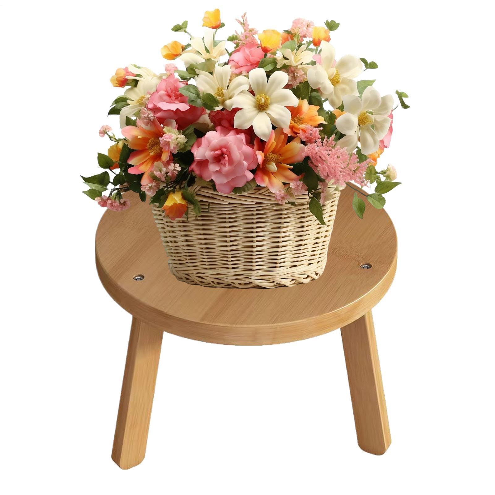 木製 お花照明ランプ 丸型 ラウンド 腰かけ 花台 飾りつけ台 生まれながら木製 今めかしい 鉢置き台 室内装飾 入り口・入口 リビング 回廊 室内 露天 ガーデニング 分かりやすい 自然的 高さ18糎 幅30糎