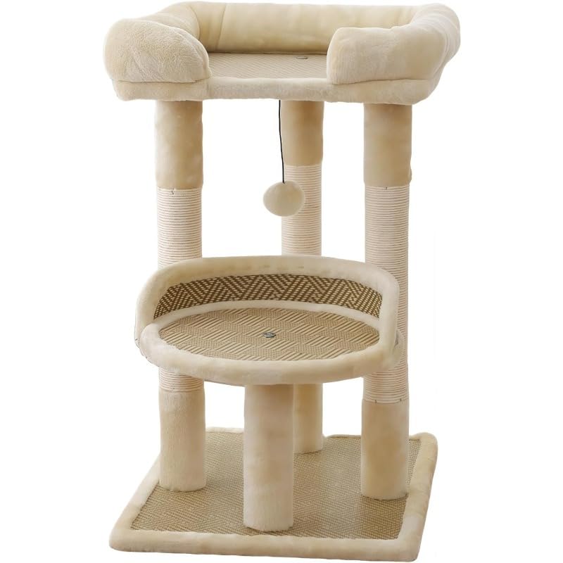 キャットタワー 天然籐 サイザル麻 多層構造 猫用ハウス 猫用おもちゃ 爪とぎポール ひんやりマット 取り外し可能 お手入れ簡単 大型猫用ベッド 吊り下げボール リラックス 遊び 安定感 快適に休憩 通気性 多機能 ()｜NeoMart