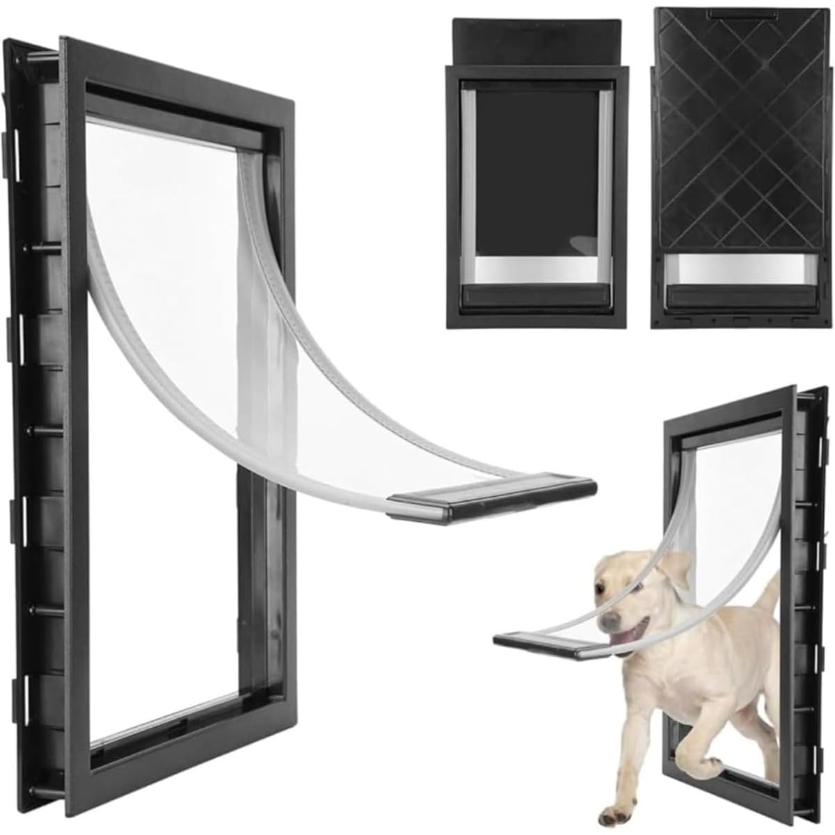 ットドア 大型犬用マグネット自動閉鎖ドア双方向セキュリティアクセサリー (-,ブラック)|NeoMart