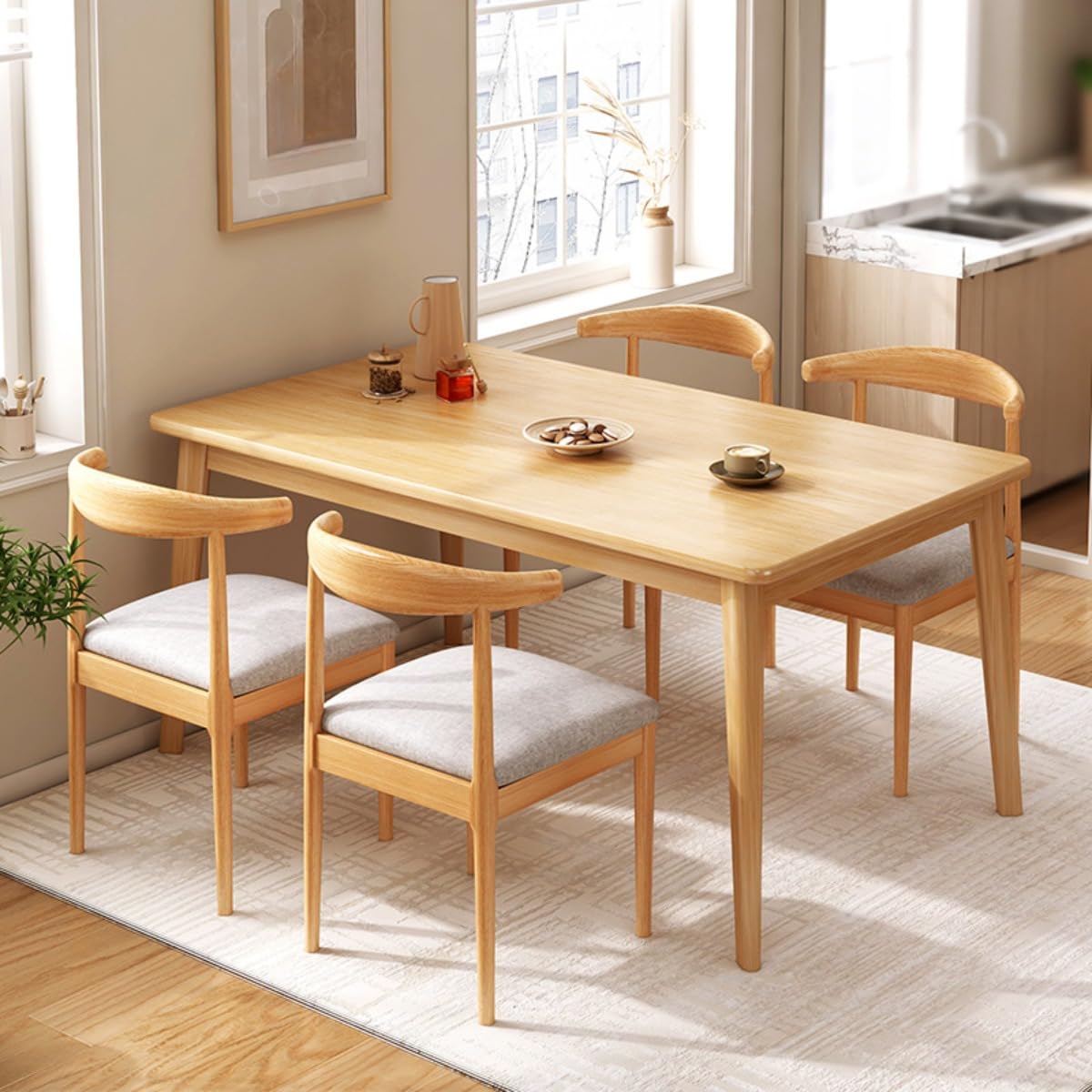 ダイニングセット 4人用 5点セット 木製 食卓 4人掛け チェア 幅120 キッチンテーブル ベンチ イス4脚 天然木 木目調 テーブルセット 組立簡単 (,4脚120*60*75)|NeoMart