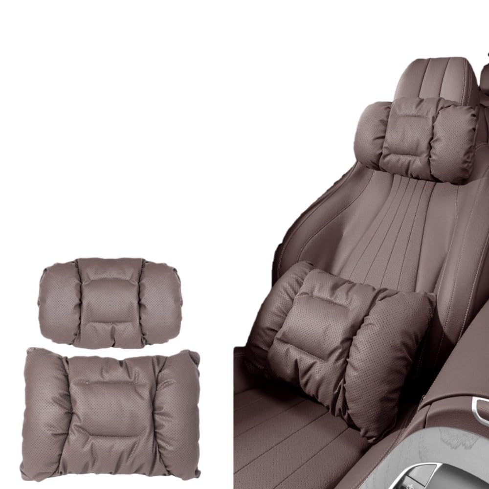 車用ナッパレザーネック＆ランバーサポートセット、人間工学に基づいた車用ネック＆ランバーサポートクッション (バブルコットン ヘッドレスト＆ランバーサポートセット（モカブラウン）)｜NeoMart
