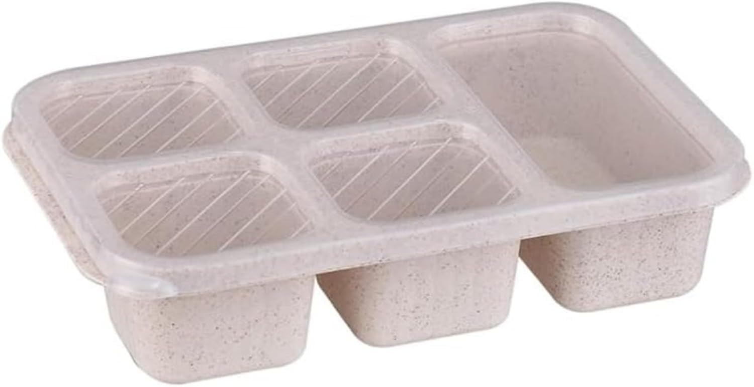 弁当ランチボックス 弁当箱 弁当ランチボックスセット 5コンパートメント 麦わら素材 食品保存容器 プラスチック 電子レンジ食器洗い機対応 バンドカバー 梱包箱付 学生用 学校宿舎 出勤出張キャンプ適用 (100個,)｜NeoMart