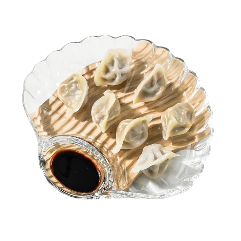 貝殻型の餃子皿と酢皿のセット。透明なプラスチック製で仕切りがあり 家庭での使用に適しています。 (50個,とうめいしょく)|NeoMart