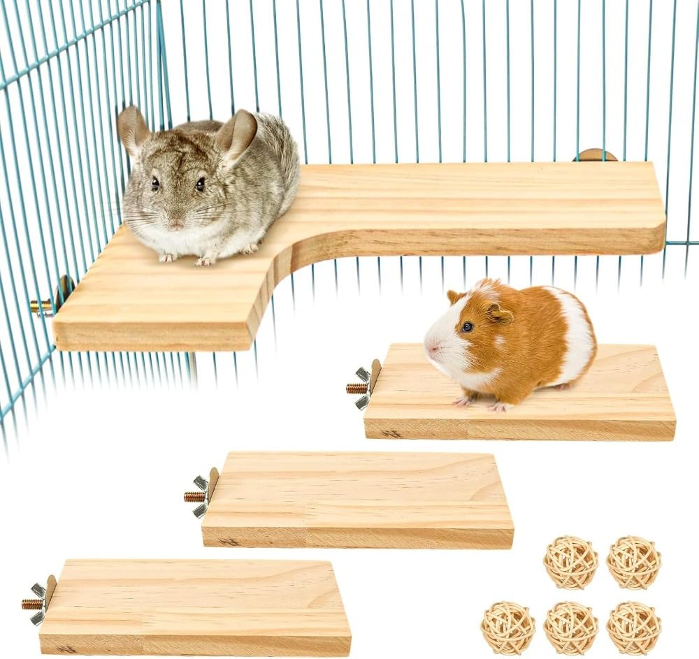 小動物用 字型木製コーナープラットフォーム ハムスターステップ足場 シマリスリスチンチラケージ設置用遊具 ()|NeoMart