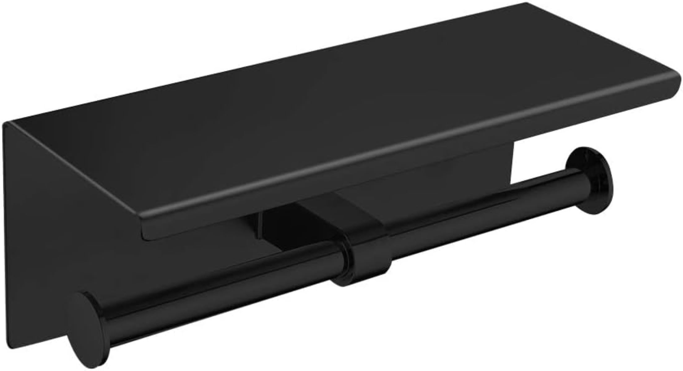 ステンレス製ダブルバートイレットペーパーホルダー ブラック スマホ置きテーブル付き (ブラック)｜NeoMart