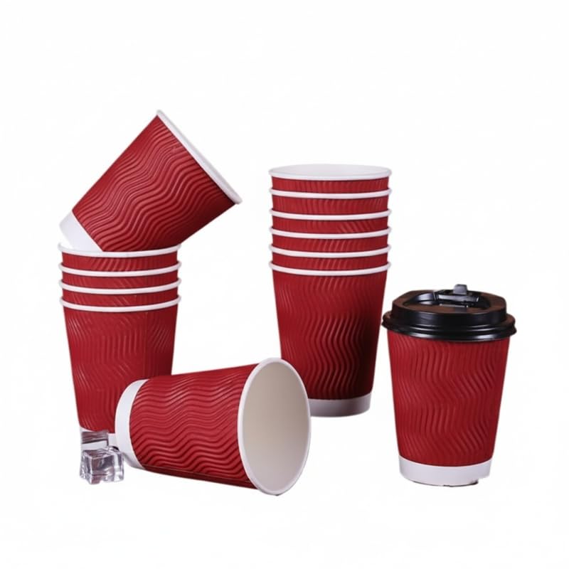 120個 使い捨てコーヒーカップ 業務用ホットドリンク用コーヒーカップ 食品グレードパルプ使用 防水性耐熱性耐寒性に 家庭用テイクアウト用コーヒーショップなどの業務用に最適です (レッド-350,180個)|NeoMart