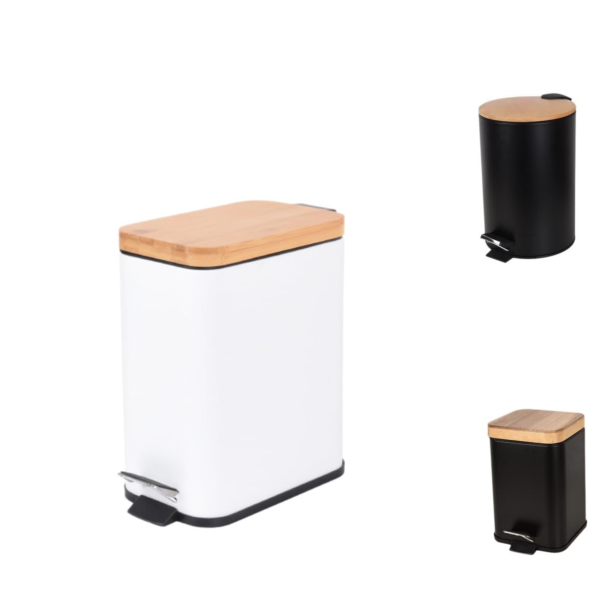 ゴミ箱 スタイリッシュ 蓋付きデザイン ペダル式ゴミ箱 木製 丸型 内外分離式 取り外し可能 洗浄しやすい ホテル 客室 キッチン向け (白い長方形の5ゴミ箱)|NeoMart