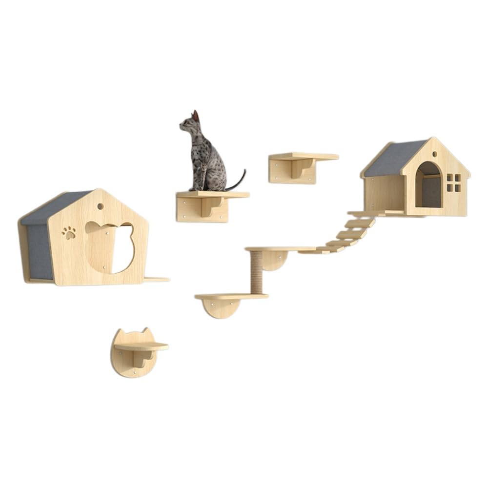 キャットタワー 木製吊り橋 猫用クライミングフレーム 壁掛け式 耐荷重40 猫用ステップ 猫家具 屋内壁掛けキャットウォー シンプルな猫ラック天然素材 取り付けが簡単 ()｜NeoMart