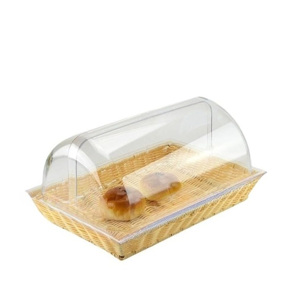 パンバスケット 食カバー パンケース 透明ビニールカバー付き スナックフルーツデザートチーズケーキビスケット収納バスケット キッチン収納 パーティービュッフェ用 (,ベージュ) []｜NeoMart