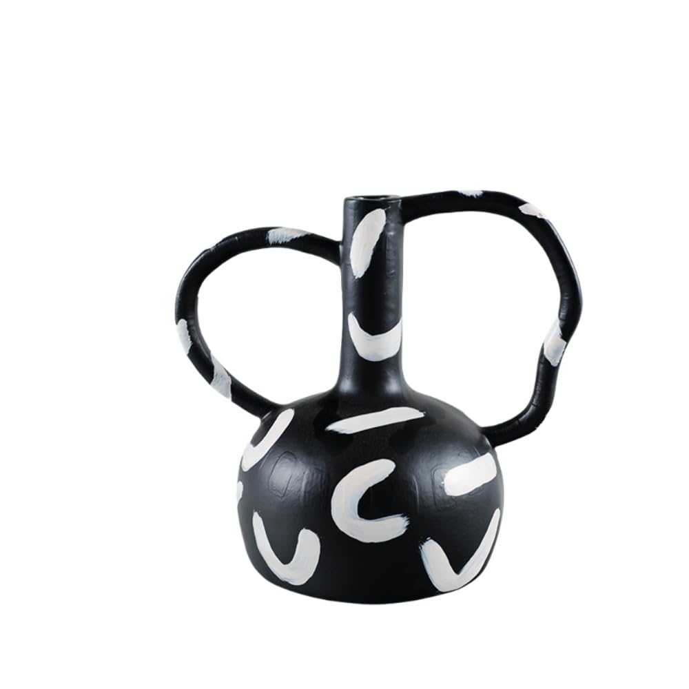 モダンでシンプルな北欧のミニマリストな白黒パターンの樹脂製装飾品、花の装飾品、モデルルーム、リビングルーム (黒と白)｜NeoMart