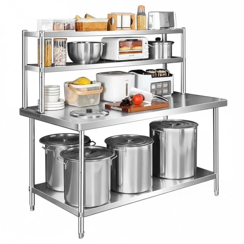 ステンレス調理台 作業台 5層 丸角デザイン 耐荷重約300 80&times;60 厨房用 炊飯器置き台 業務用ベンチ (,80*60)｜NeoMart