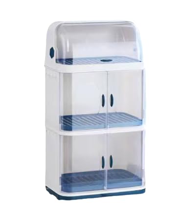 カトラリー収納ラック 排水バスケット 蓋付き 二層プラスチック製 キッチン収納 乾燥ボックス 大型キッチン対応 青い3層＋半層 (青の二重層＋半層,ブルー)｜NeoMart