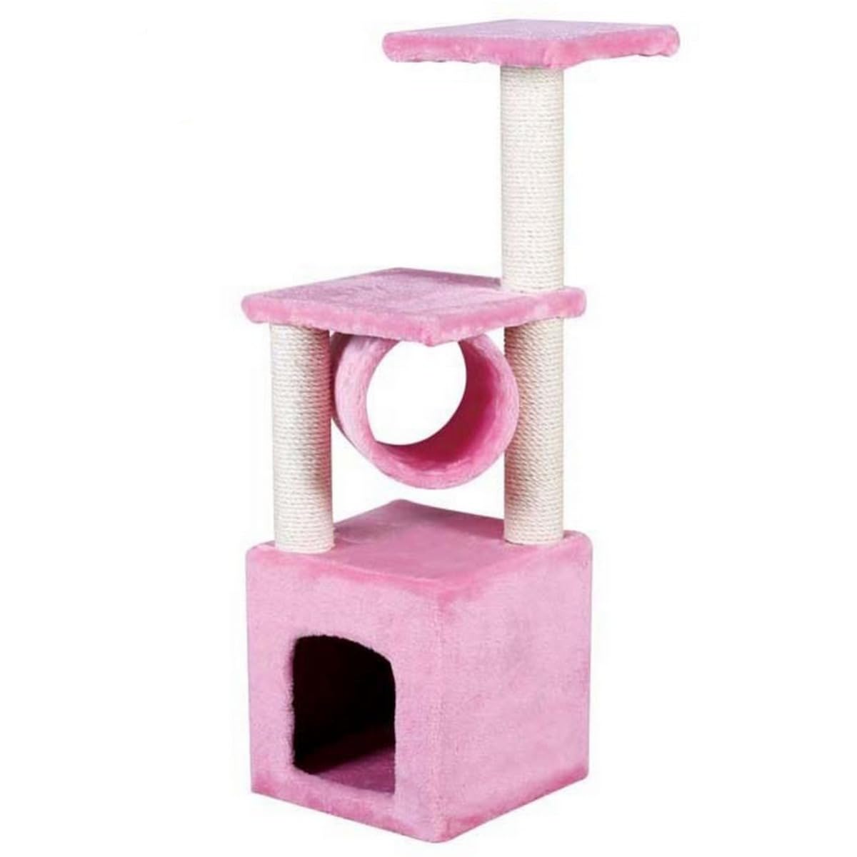 キャットタワー 猫用 省スペース 据え置き 爪とぎボード＆おもちゃ付き クライミングツリー 多頭飼い対応 安定設計 幅30.5&times;奥行30.5&times;高さ93.5 ピンク (30.5*30.5*93.5,ピンク)｜NeoMart