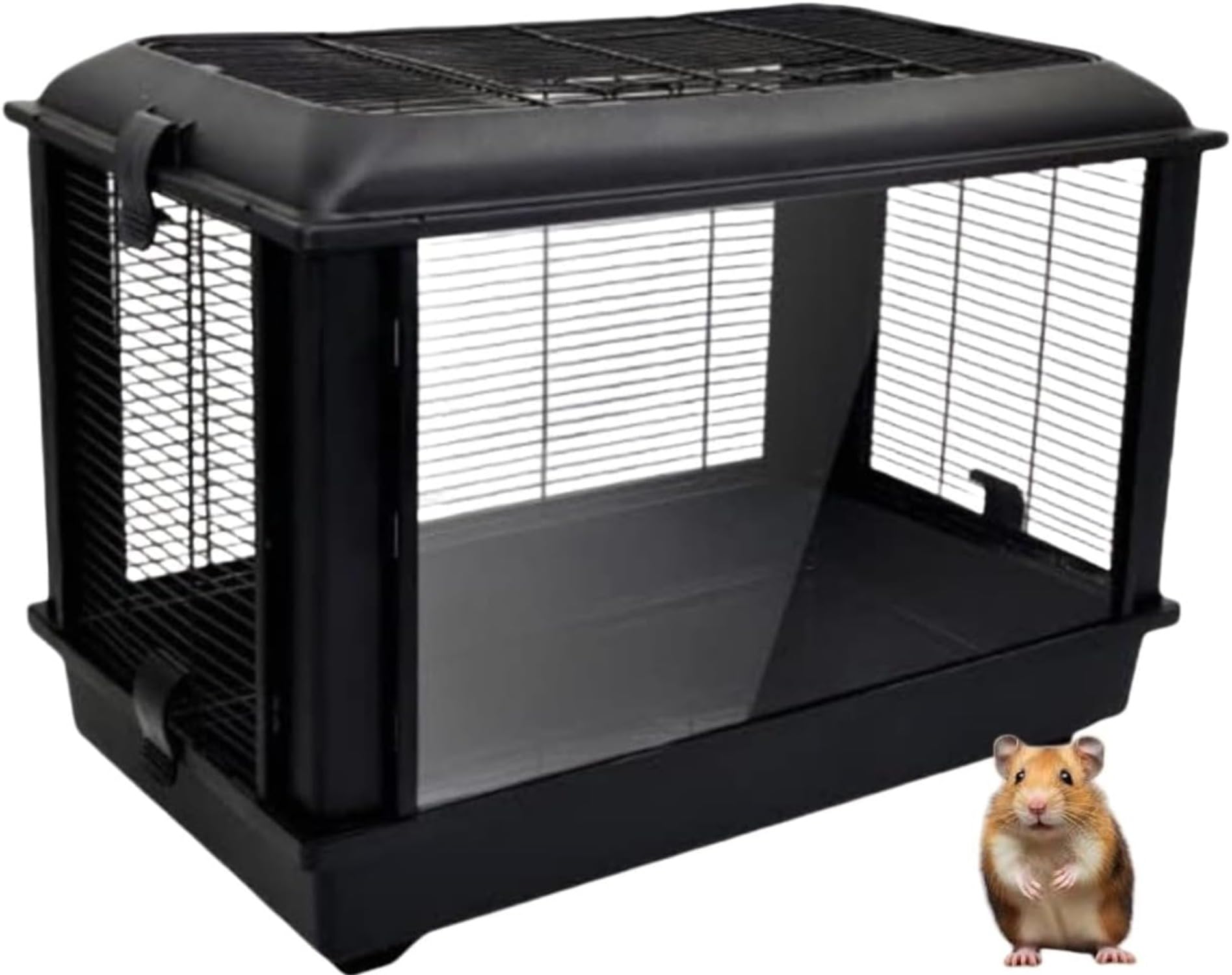 ハムスターケージ 小動物用 深型トレイ 全面クリアで快適 風通し良好 大型 組立式 掃除簡単 持ち運びやすい アクリル扉モデル ブラック (アクリル扉モデル,ブラック)｜NeoMart