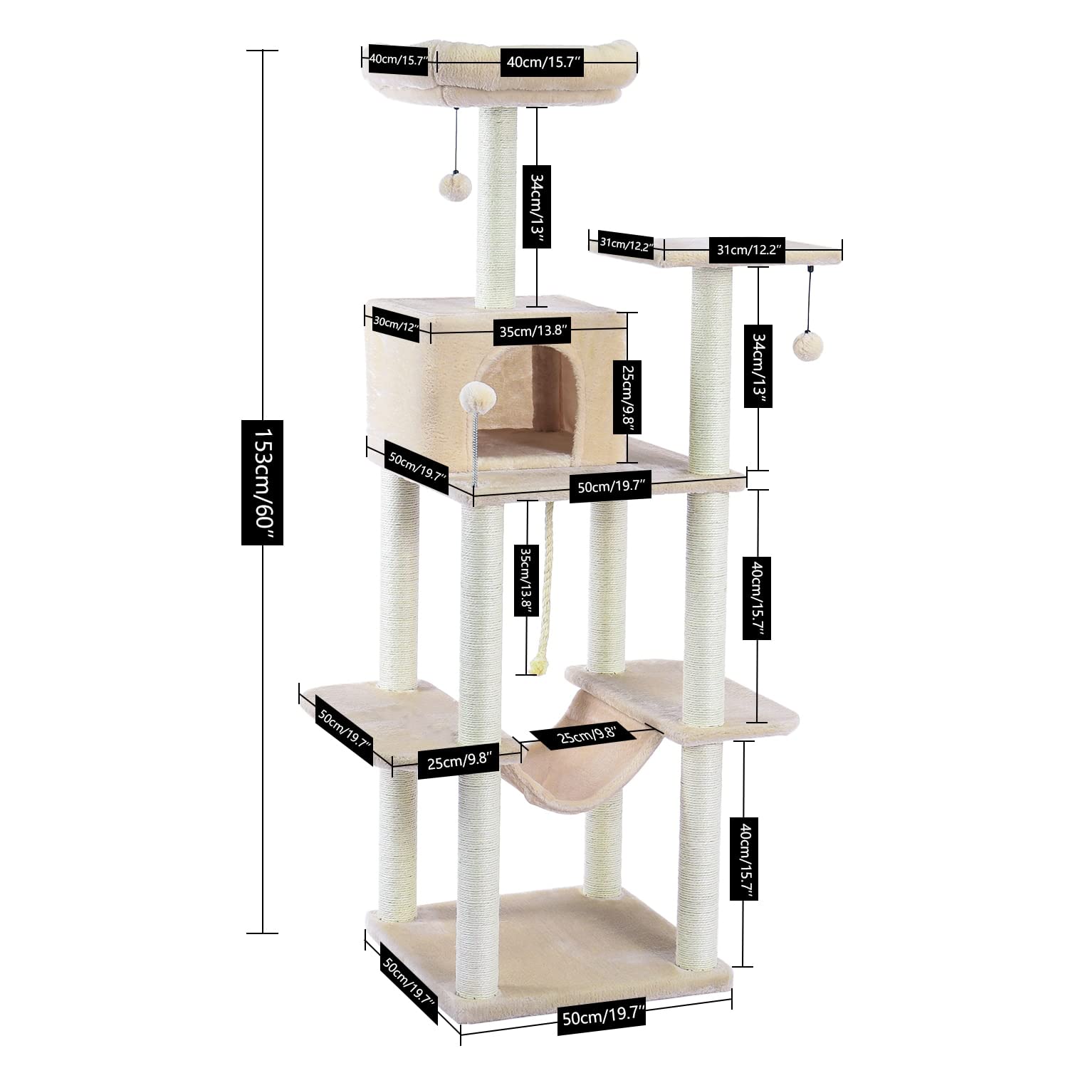 猫の木登り ペット猫の木、多階建てのキャットハウス、大きなベース、グラブバー、ハンモック、猫登山フレーム、猫の家の家具、猫家の家具、子猫や大きな猫のために遊んで キャットツリー、キャットタワー ( : 0012, : )|NeoMart
