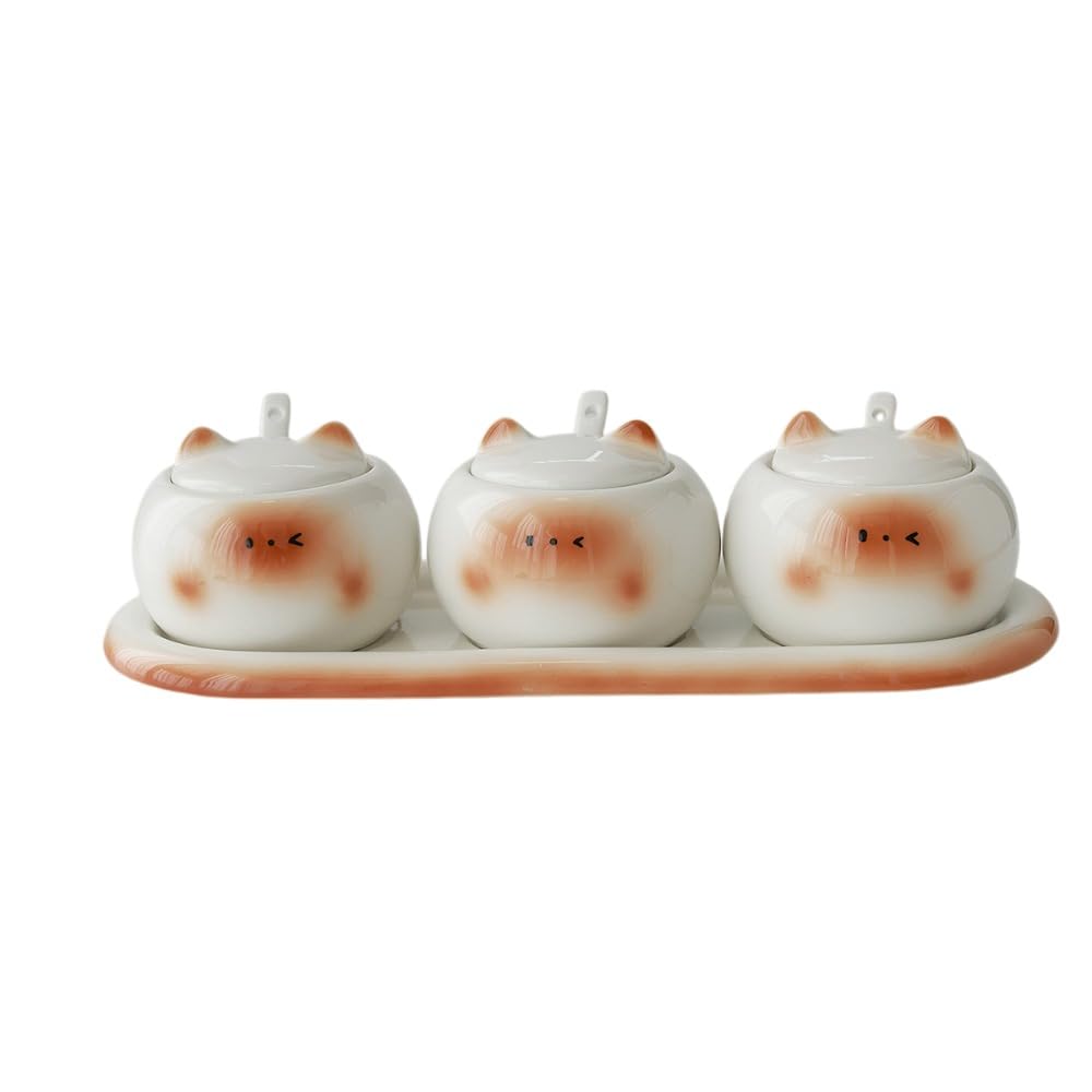 [] セラミック製キャットフードディッシュ 2ピースセット 家庭用 猫用 食器 (3ピースセット,ホワイト)｜NeoMart