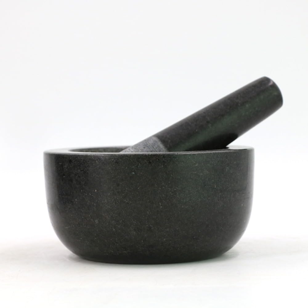 御石臼 花こう岩製 キッチン用 家庭用すり鉢 手動すりつぶし器 すりこぎセット にんにくすりつぶし器 (ブラック)|NeoMart