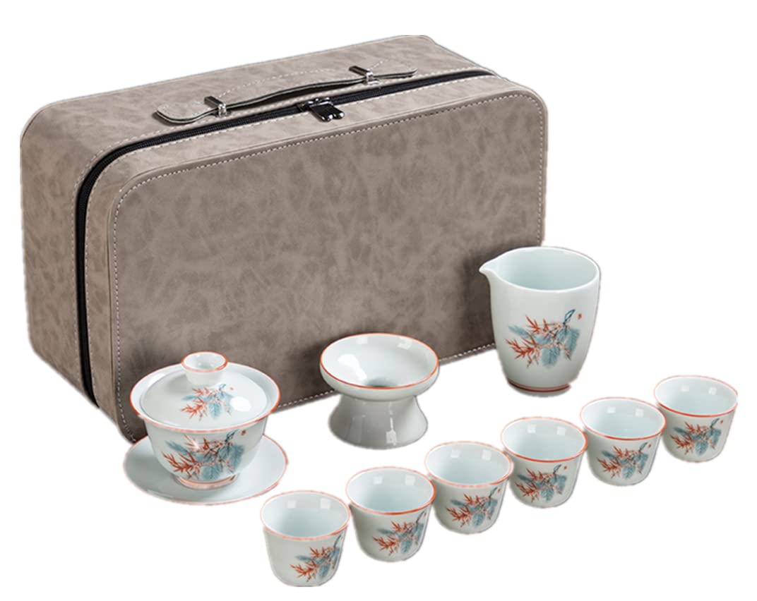 茶器セット お茶道具 おしゃれ 功夫茶具 急須 湯呑み セット ティーポット 茶器揃 陶磁茶具セット 茶器 茶皿 茶器乾燥ティートレー 茶こし付き 旅行 お出かけ用 収納バッグ付き 和風急須(12点セット) (-11点セット)|NeoMart