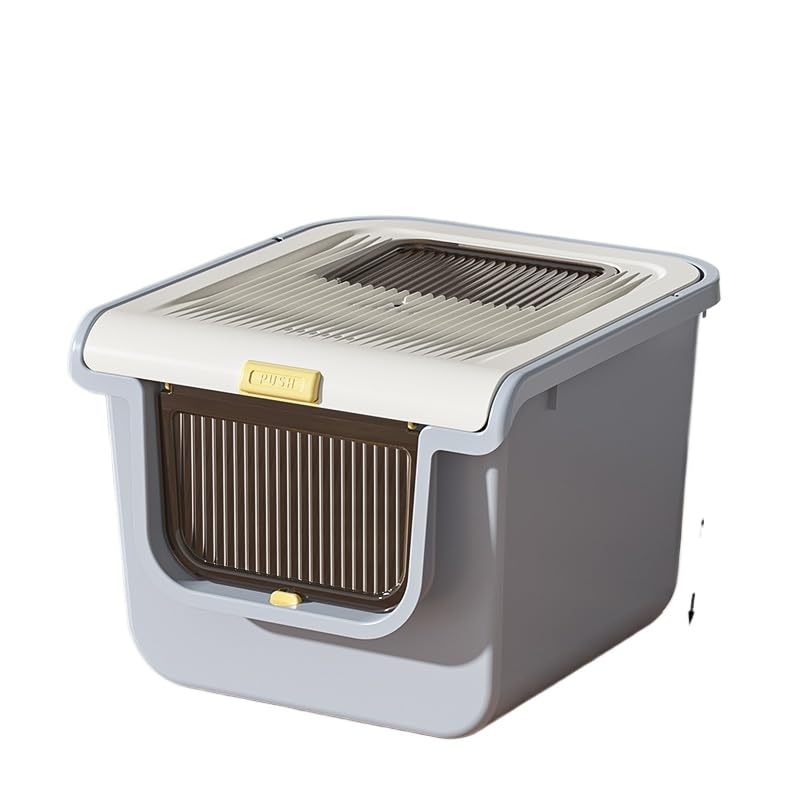 猫トイレ 大きいサイズ 大型猫用 50×45×35 上から出る 2 蓋付き 全閉鎖式 飛び散り防止 スコップ付き 分離式 掃除しやすい 大容量 臭気防止 清潔 (グレー)|NeoMart