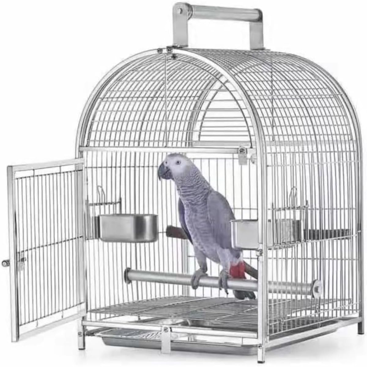 鳥かごステンレス 42*37*62 中型オウムトレイに適していますフードカップスタンドスティック鳥かごカバー付き鳥かごとして使用できます獣医の診察ハイキング散歩ショッピング旅行日光浴などに使用できます (42*37*62)|NeoMart