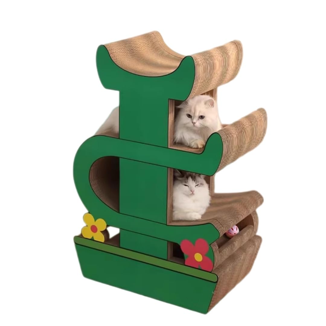 猫用ダンボールハウス 縦型爪とぎハウス - 爪とぎベッド＆キャットトンネル一体型 耐久段ボール製 ネコのつめとぎに最適 家具保護 大型89 (濃緑)｜NeoMart