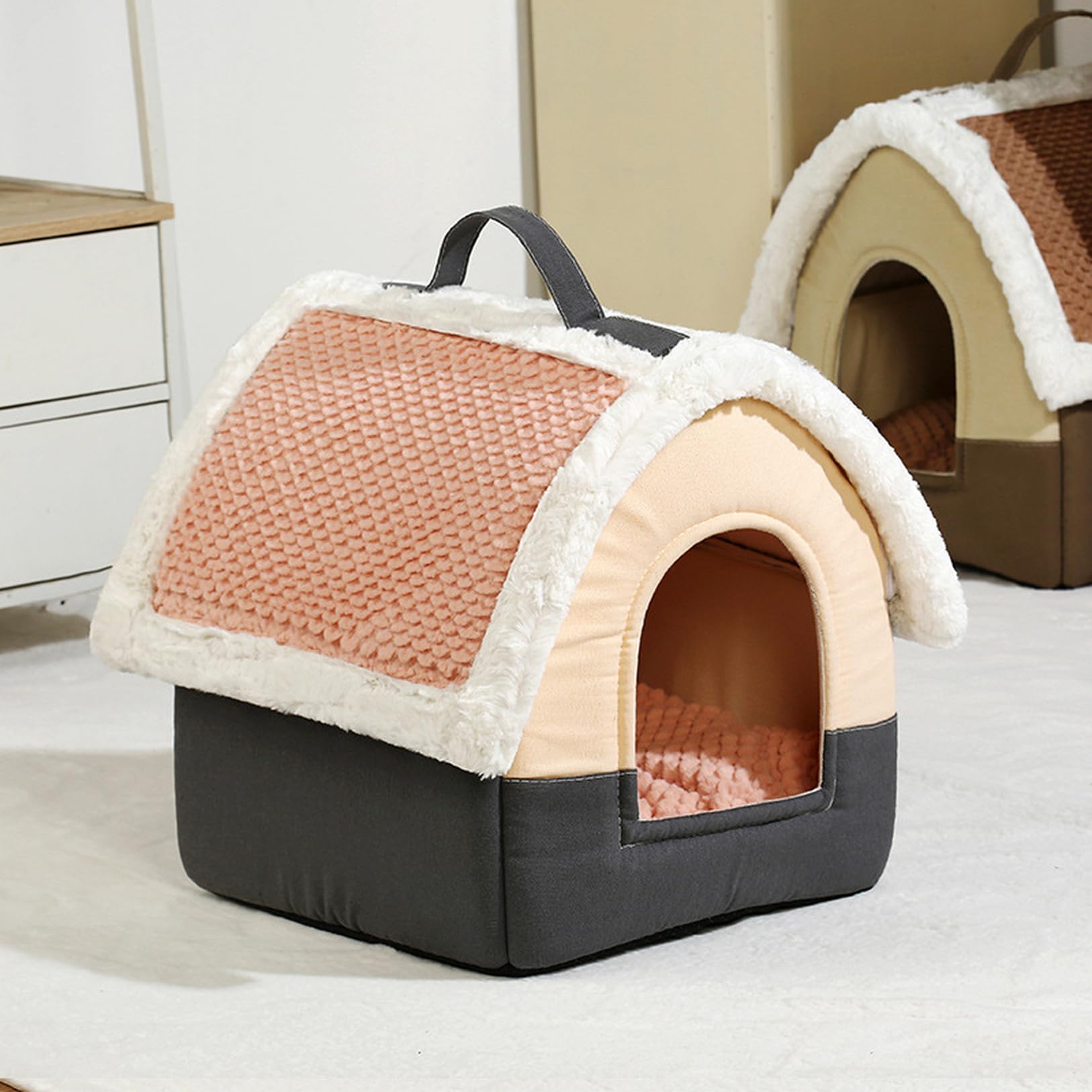 [3] 42*42*38 ふわふわペットベッド 冬 ペットハウス 猫用ベッド ドーム型 ペットクッション ペットソファ 可愛い シンプル 柔らか 水洗え あったか クッション マット 通年利用 滑り止め付き 防寒 犬ベット 猫ベッド 子猫 ピンク 小型犬｜NeoMart