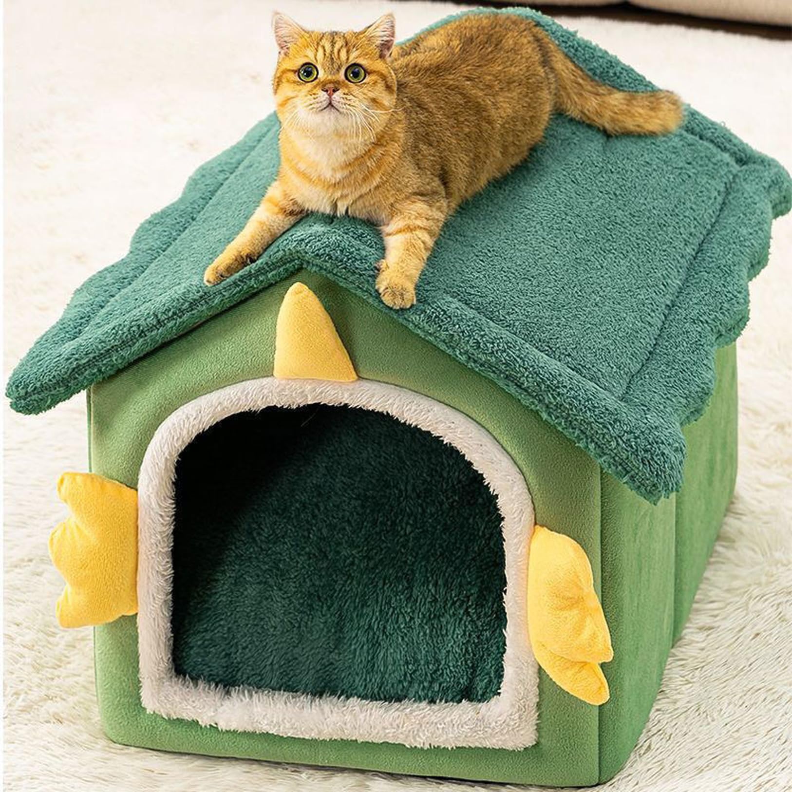 [3] ペットベッド おしゃれ 小型犬 ペットハウス 犬 猫 ベッド ドーム 夏 冬 クッション ふわふわ ハウス ペット用品 子犬 45*40 老犬 かわいい ふんわり 犬用ベッド 犬のベッド グリーン 滑り止め 犬小屋 暖かい 保温防寒 ギフト プレゼント｜NeoMart