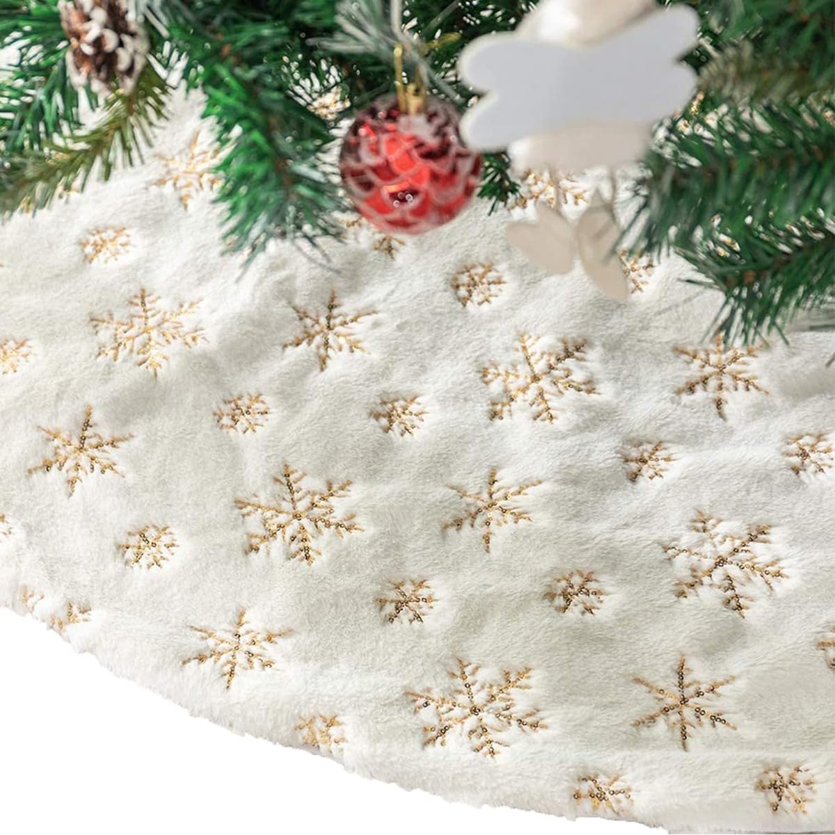 クリスマスツリースカート クリスマス飾り サンタクロースツリースカート円形 雪花柄 スノーフレーク スパンコール刺・墸 可愛いツリースカート豪華 ベースカバー オーナメント インテリア、可愛らしいデザイン、雰囲気を演出するデコレーション (直径 150,ゴールデン)｜NeoMart
