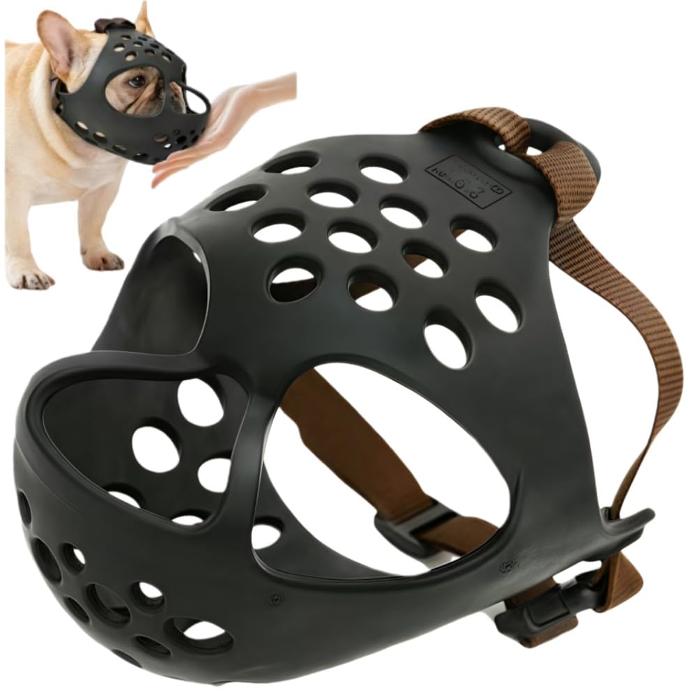 犬用口輪、無駄吠え防止器具、柔らかいシリコン製、平らな顔の形をした口輪、ブルドッグ、シーズー、パグなどに適しており、噛んだり、舐めたり、毛づくろいしたり、ハアハアしたりすることができます、犬のトレーニング用品 ()|NeoMart