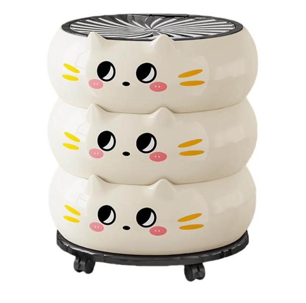 の家庭用収納ボックス。猫のキャラクターデザインとキャスター付き。おもちゃの収納やゴミ箱としても使えます 収納ケース (クリーミーホワイト)｜NeoMart