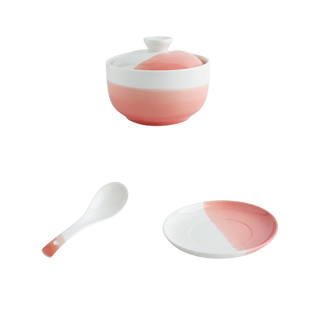 蒸し碗 蓋付き 陶器和食器 電子レンジ対応 多用途茶碗蒸し碗 スープ・デザートカップ 家庭・ホテル・レストラン業務用 おしゃれどんぐり形 ギフト (3つセット,ピンク)｜NeoMart